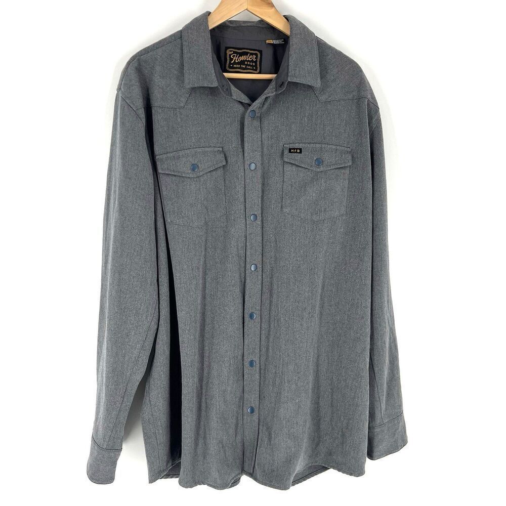 Howler Bros Stockman Stretch Snapshirt Size XXL Mens Gray Long Sleeve Western